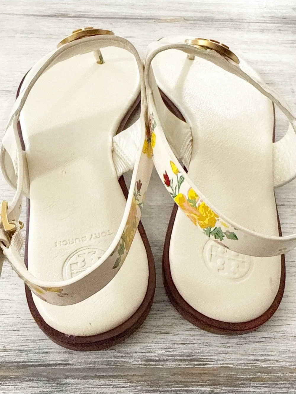 Tory Burch Benton Floral Thong Sandals with Gold Logo size 9